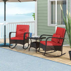 Gymax 3 Piece Outdoor Rocking Set Rattan Rocker Chairs w/ Tempered