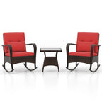 Gymax 3 Piece Outdoor Rocking Set Rattan Rocker Chairs w/ Tempered