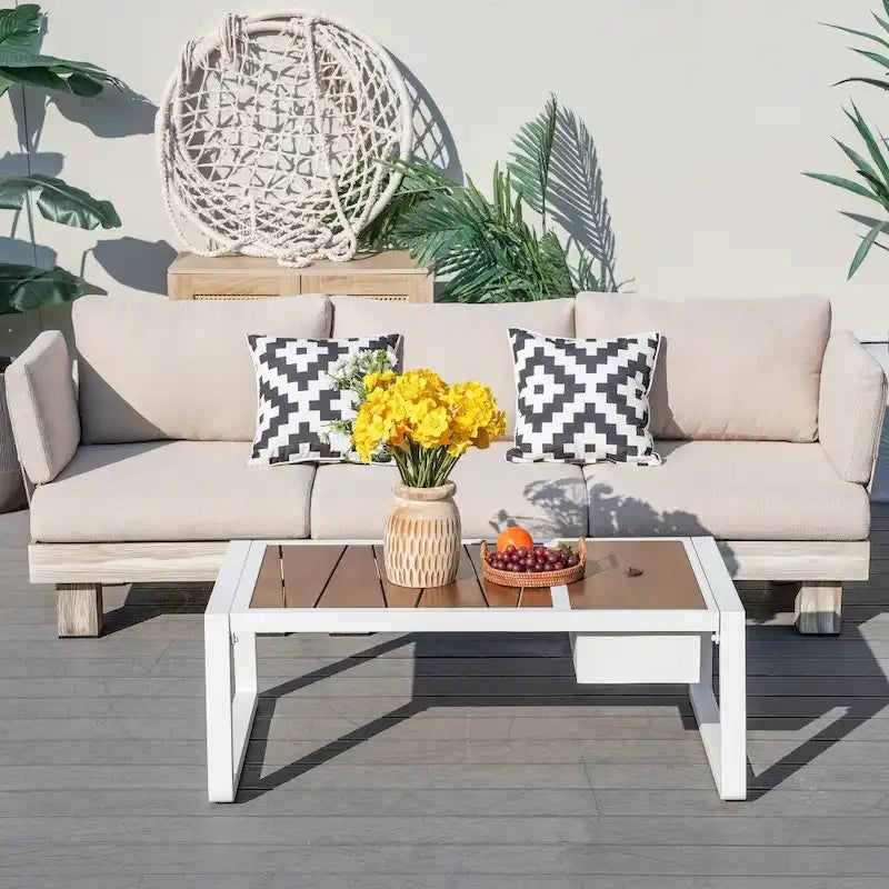 Modern Patio Conversation Set with Coffee Table and Ice Bucket