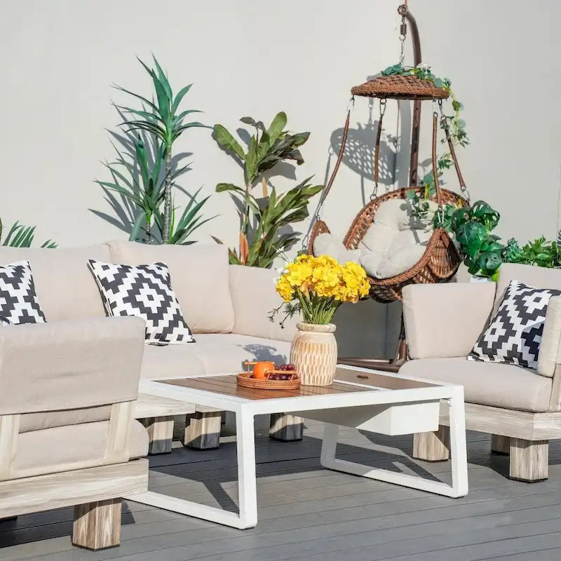 Modern Patio Conversation Set with Coffee Table and Ice Bucket
