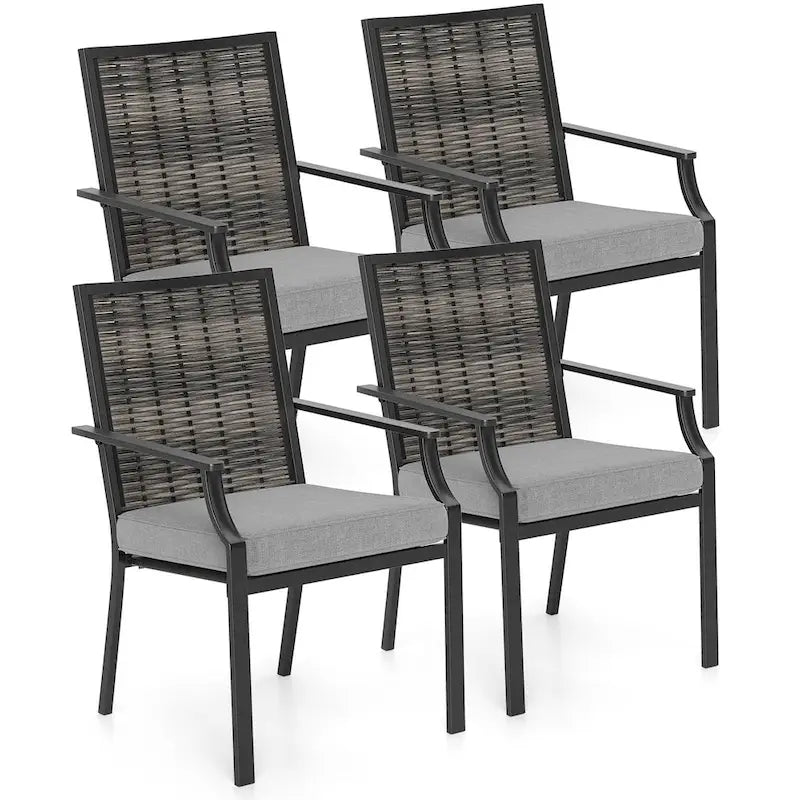 Costway Patio Wicker Chairs Set of 2/4 Stackable Rattan Armchairs with