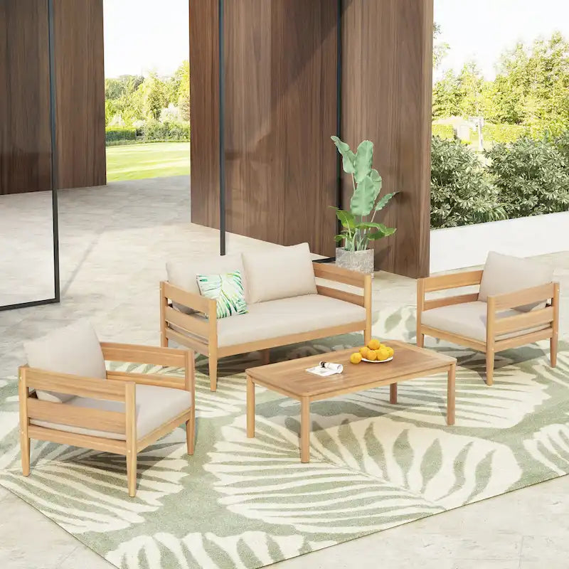 Christopher Knight Home- Jackson Curved Acacia Wood Outdoor 4 Piece Chat Set