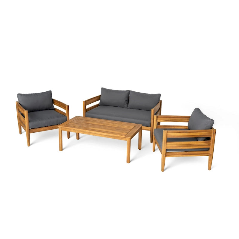 Christopher Knight Home- Jackson Curved Acacia Wood Outdoor 4 Piece Chat Set