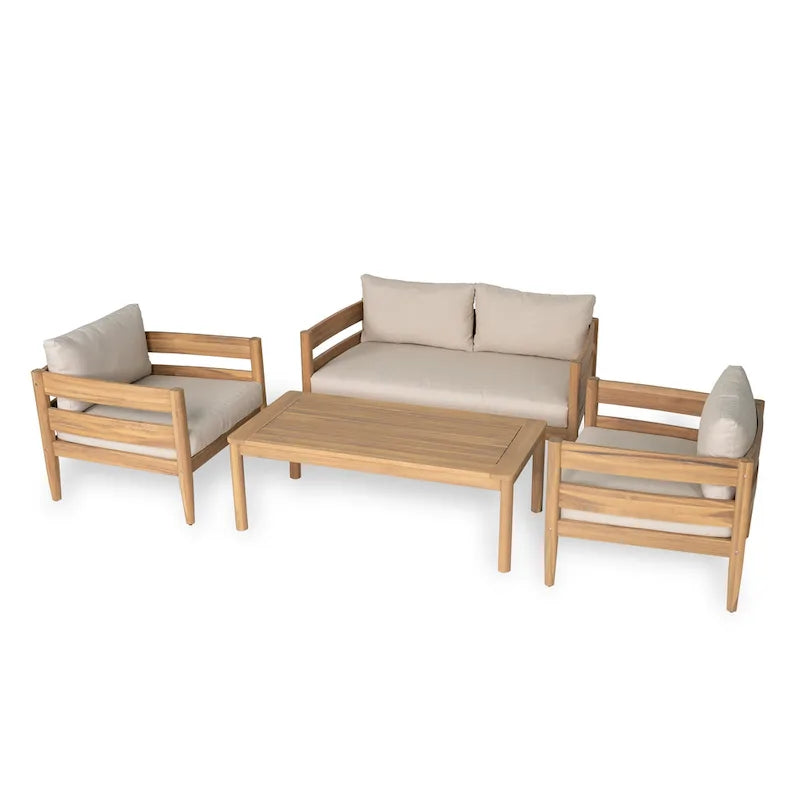 Christopher Knight Home- Jackson Curved Acacia Wood Outdoor 4 Piece Chat Set