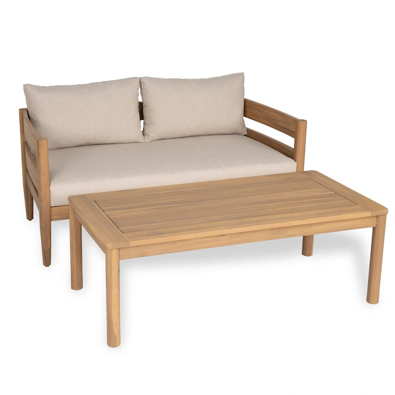 Christopher Knight Home- Jackson Curved Acacia Wood Outdoor 4 Piece Chat Set