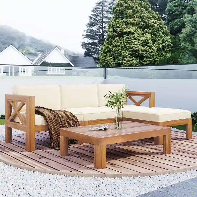 Five-Piece Outdoor Patio Sectional Sofa Set With Cushions For Backyard Seating