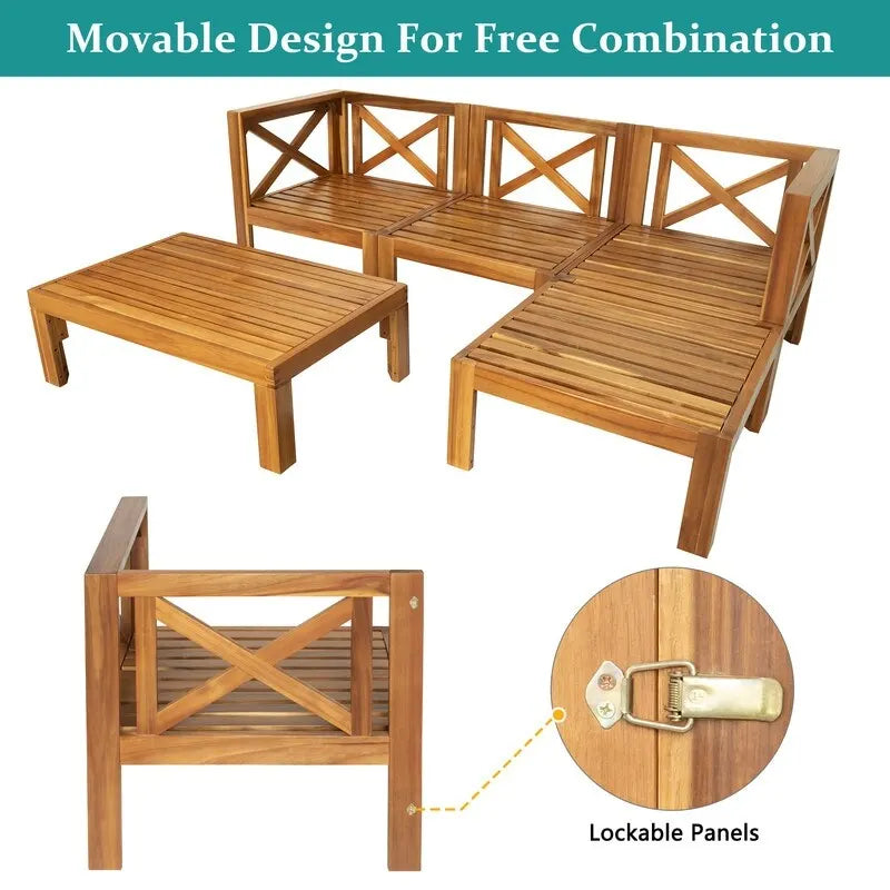 Five-Piece Outdoor Patio Sectional Sofa Set With Cushions For Backyard Seating