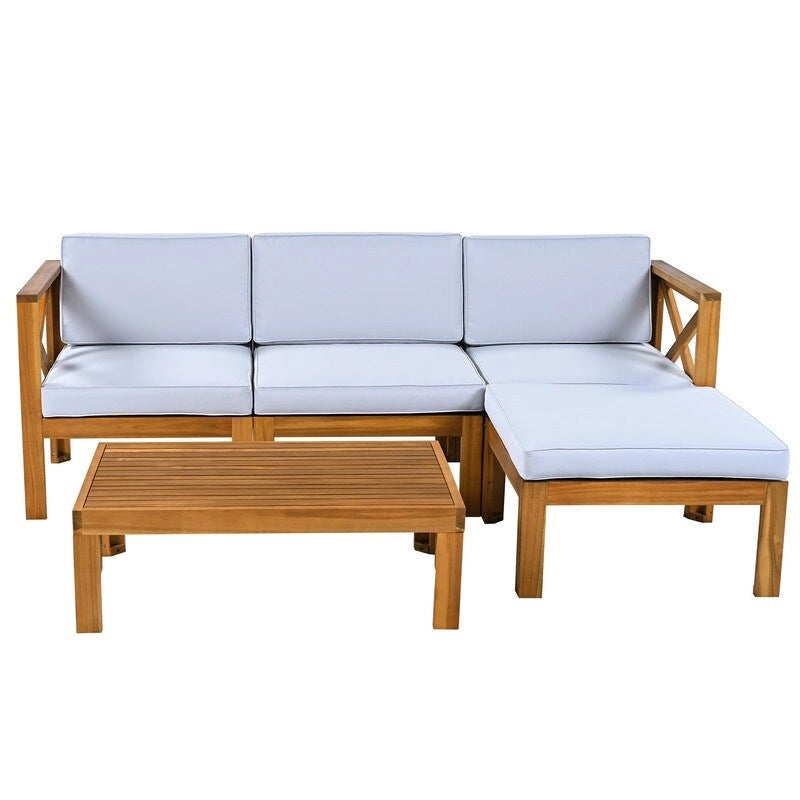 Five-Piece Outdoor Patio Sectional Sofa Set With Cushions For Backyard Seating