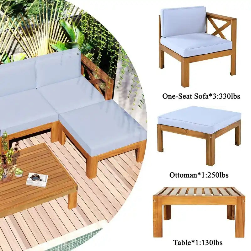 Five-Piece Outdoor Patio Sectional Sofa Set With Cushions For Backyard Seating