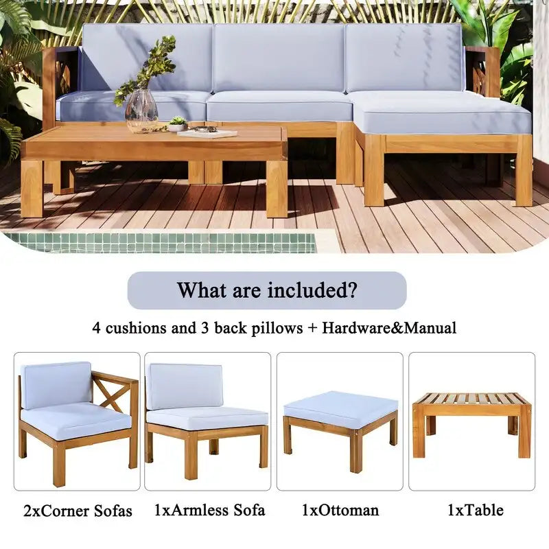 Five-Piece Outdoor Patio Sectional Sofa Set With Cushions For Backyard Seating