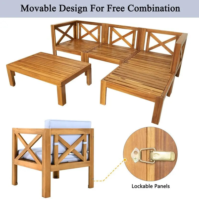 Five-Piece Outdoor Patio Sectional Sofa Set With Cushions For Backyard Seating