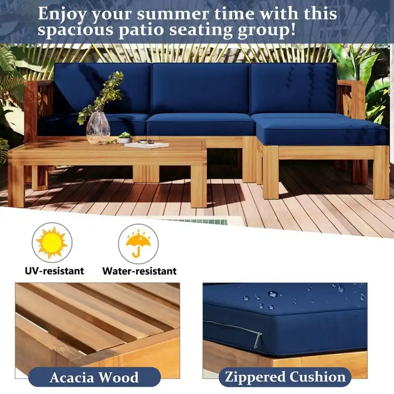 Five-Piece Outdoor Patio Sectional Sofa Set With Cushions For Backyard Seating