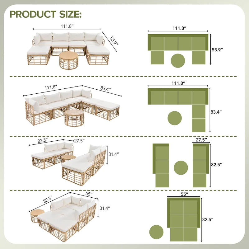 7 Pieces Outdoor Sectional Sofa Set