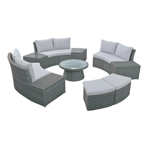 10-Piece Modular Half-Circular Outdoor Sectional Sofa Set In PE Rattan Wicker  Customizable Patio Conversation Furniture .