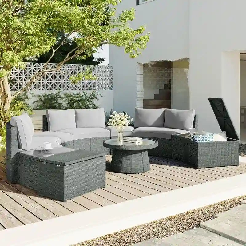 10-Piece Modular Half-Circular Outdoor Sectional Sofa In PE Rattan Wicker