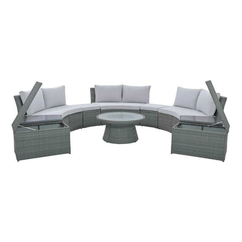 10-Piece Modular Half-Circular Outdoor Sectional Sofa In PE Rattan Wicker