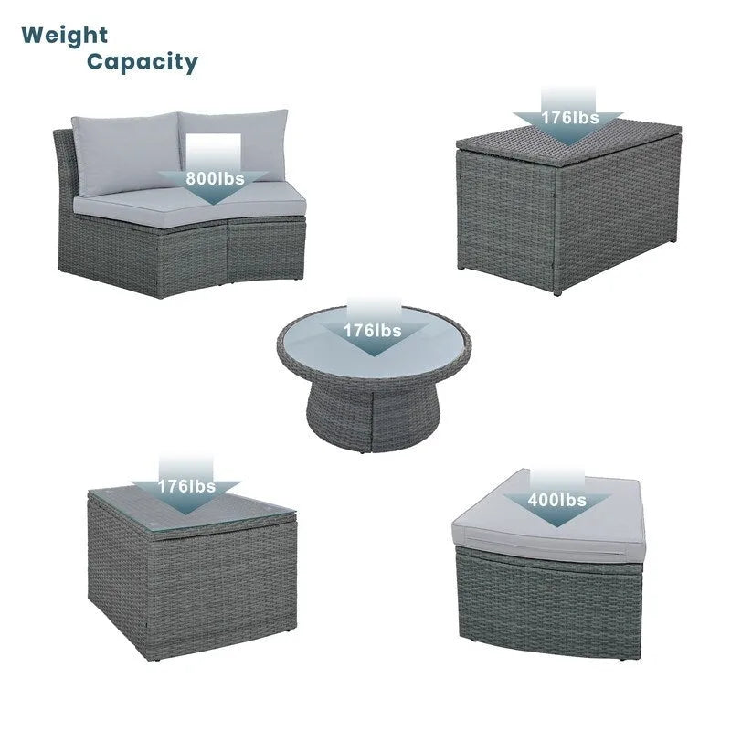 10-Piece Modular Half-Circular Outdoor Sectional Sofa In PE Rattan Wicker