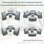 10-Piece Modular Half-Circular Outdoor Sectional Sofa In PE Rattan Wicker