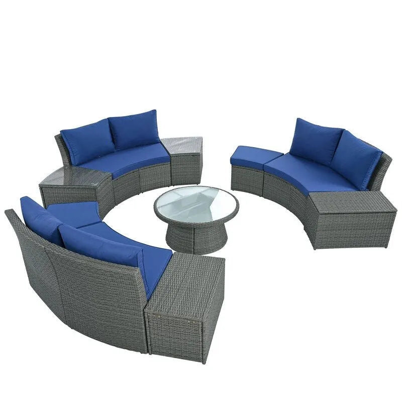 10-Piece Modular Half-Circular Outdoor Sectional Sofa In PE Rattan Wicker