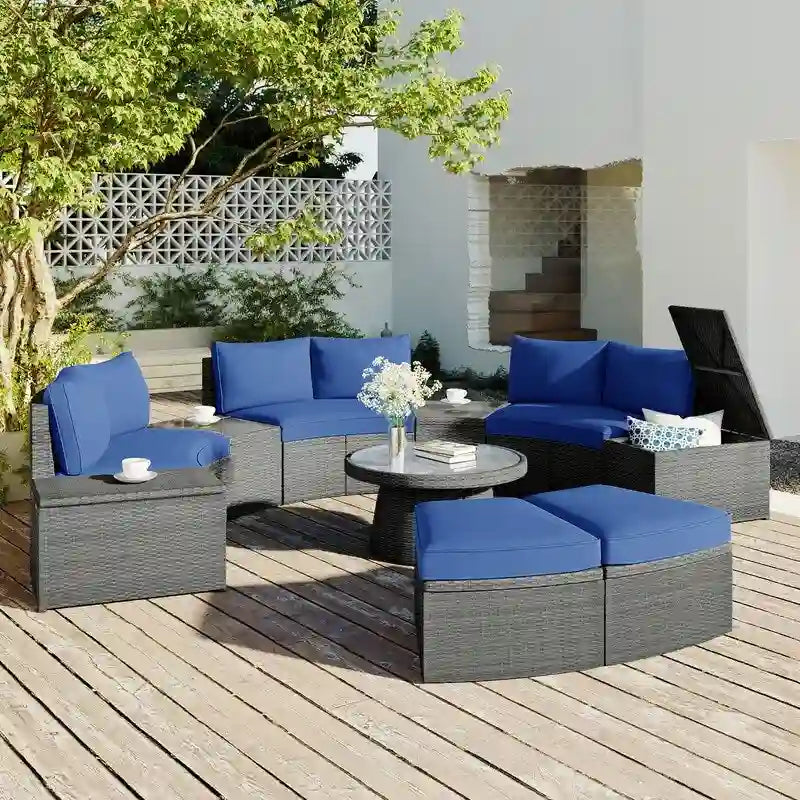 10-Piece Modular Half-Circular Outdoor Sectional Sofa In PE Rattan Wicker