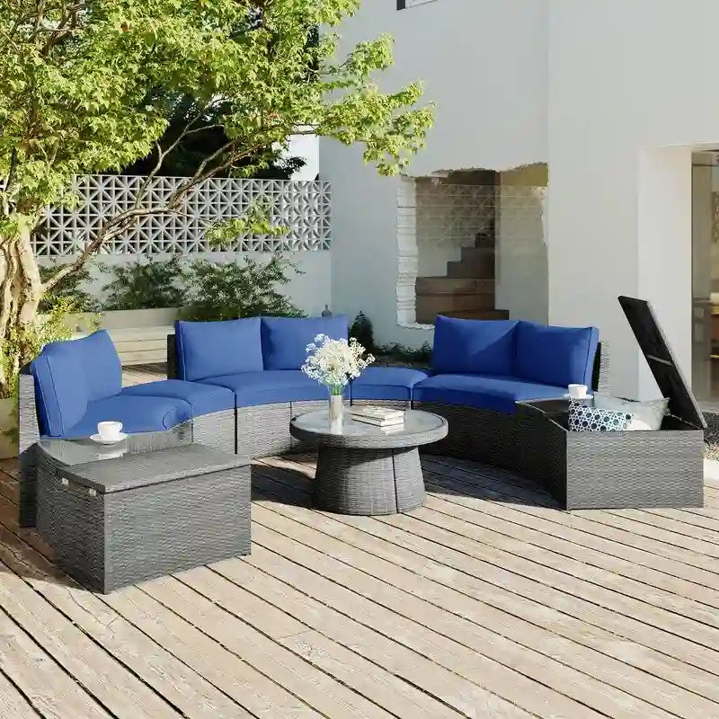 10-Piece Modular Half-Circular Outdoor Sectional Sofa In PE Rattan Wicker