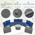 10-Piece Modular Half-Circular Outdoor Sectional Sofa In PE Rattan Wicker