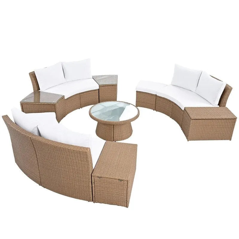 10-Piece Modular Half-Circular Outdoor Sectional Sofa In PE Rattan Wicker