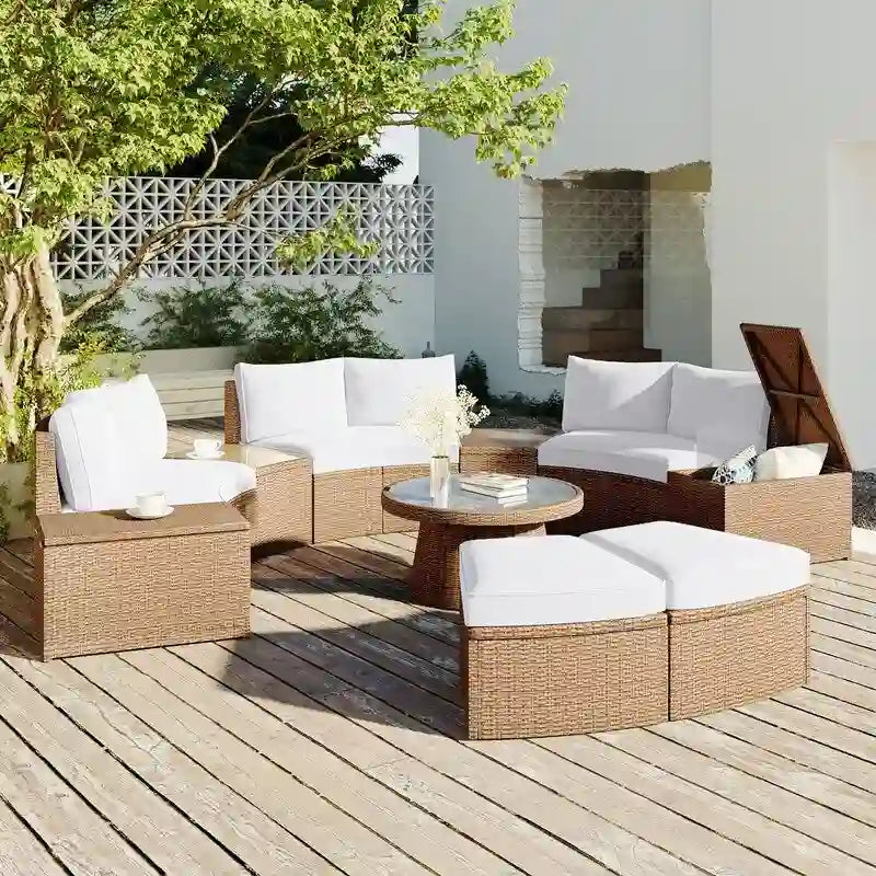 10-Piece Modular Half-Circular Outdoor Sectional Sofa In PE Rattan Wicker