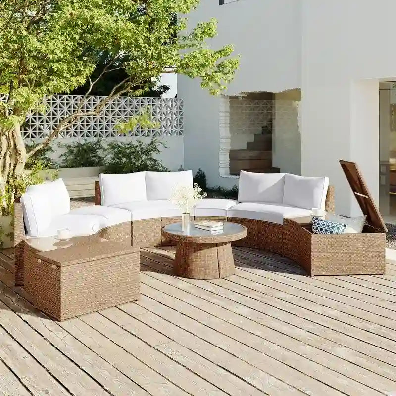 10-Piece Modular Half-Circular Outdoor Sectional Sofa In PE Rattan Wicker