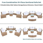 10-Piece Modular Half-Circular Outdoor Sectional Sofa In PE Rattan Wicker