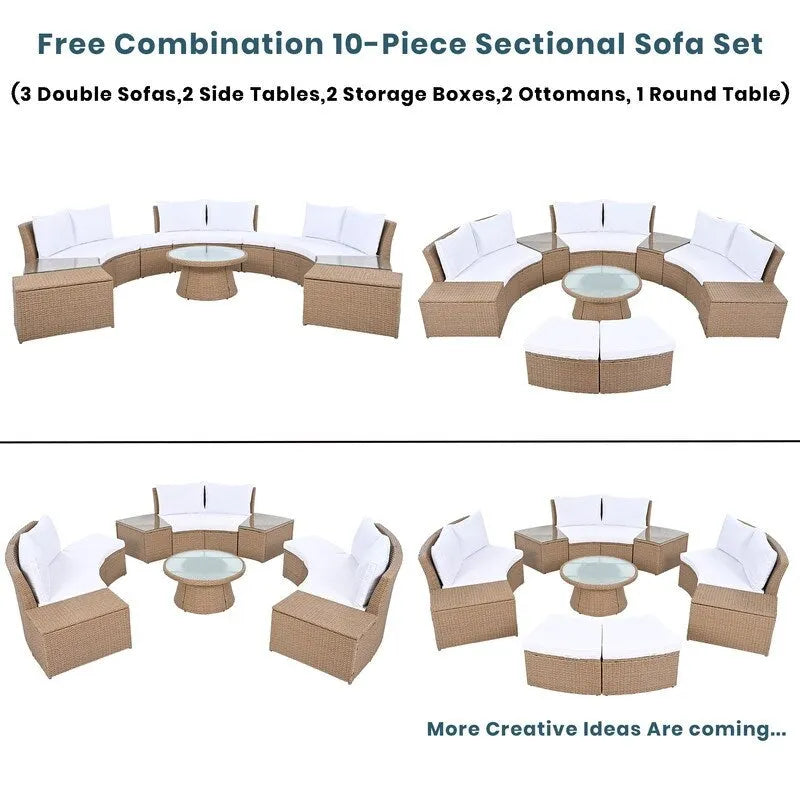 10-Piece Modular Half-Circular Outdoor Sectional Sofa In PE Rattan Wicker