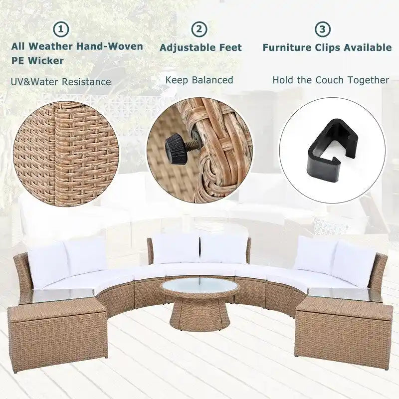 10-Piece Modular Half-Circular Outdoor Sectional Sofa In PE Rattan Wicker