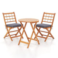 Gymax 3 PCS Acacia Wood Patio Bistro Set Folding Table & Chairs Set w/