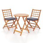 Gymax 3 PCS Acacia Wood Patio Bistro Set Folding Table & Chairs Set w/