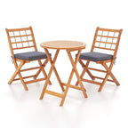 Gymax 3 PCS Acacia Wood Patio Bistro Set Folding Table & Chairs Set w/