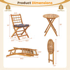 Gymax 3 PCS Acacia Wood Patio Bistro Set Folding Table & Chairs Set w/