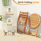 Gymax 3 PCS Acacia Wood Patio Bistro Set Folding Table & Chairs Set w/