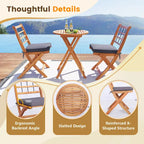 Gymax 3 PCS Acacia Wood Patio Bistro Set Folding Table & Chairs Set w/