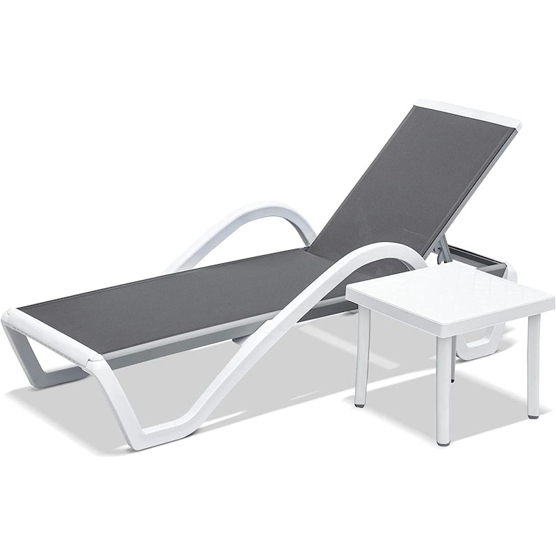 GDFStudio - Patio Chaise Lounge Adjustable Aluminum Pool Lounge Chair with Arm, All-Weather for Outdoor