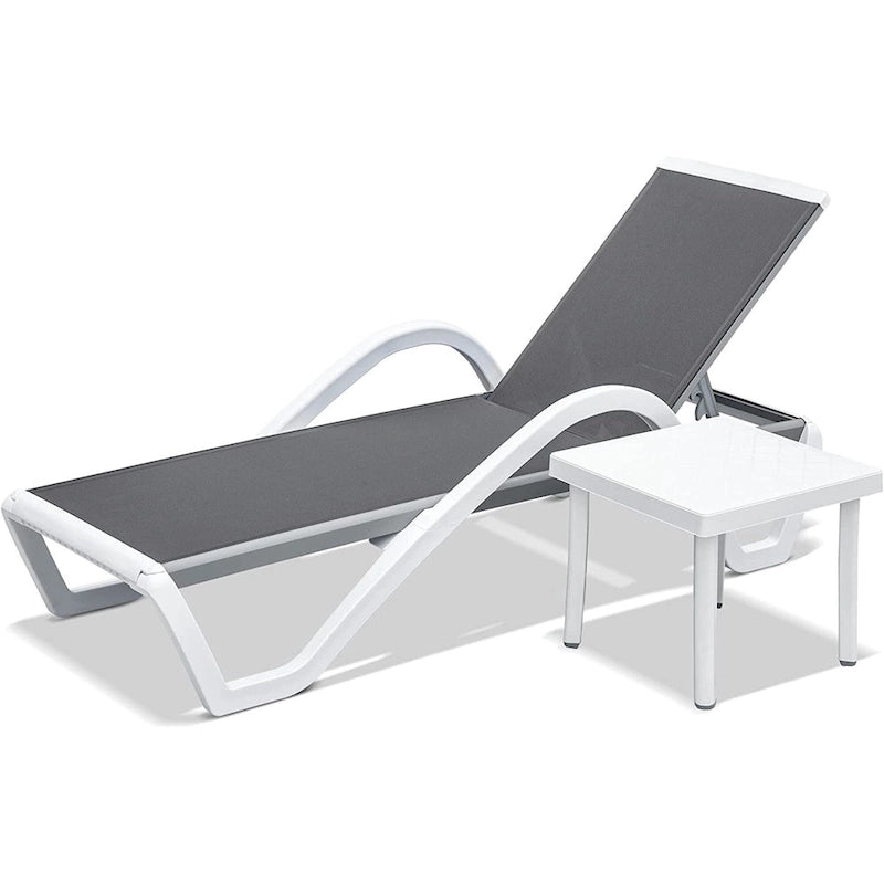 GDFStudio - Patio Chaise Lounge Adjustable Aluminum Pool Lounge Chair with Arm, All-Weather for Outdoor