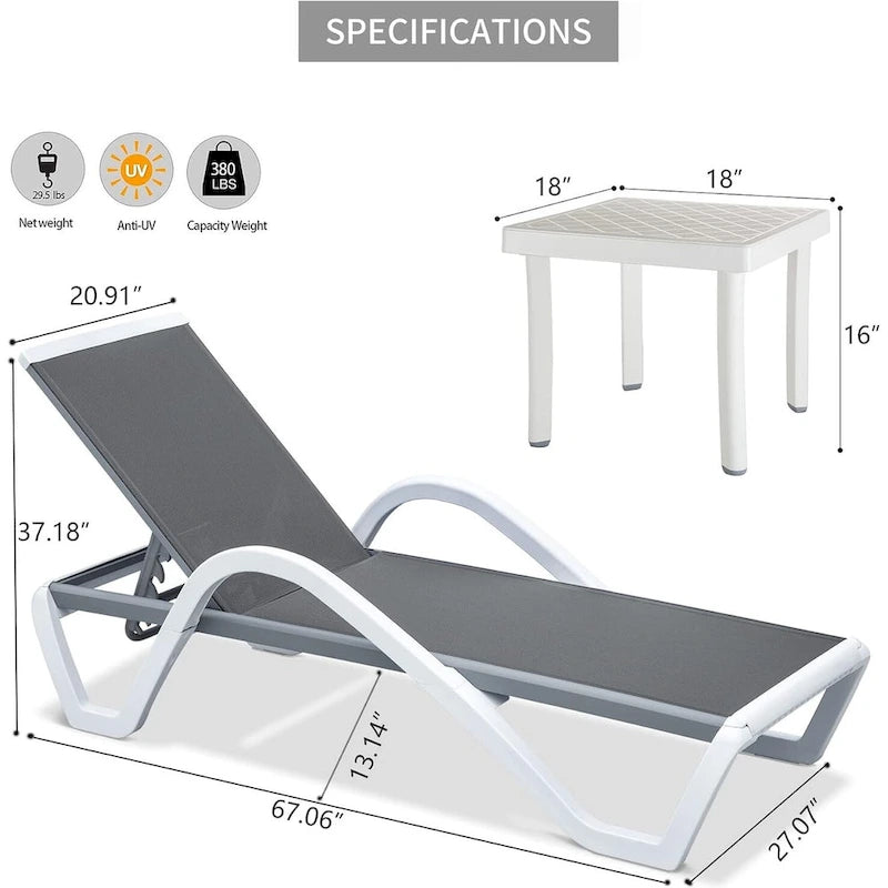Patio Chaise Lounge Adjustable Aluminum Pool Lounge Chair