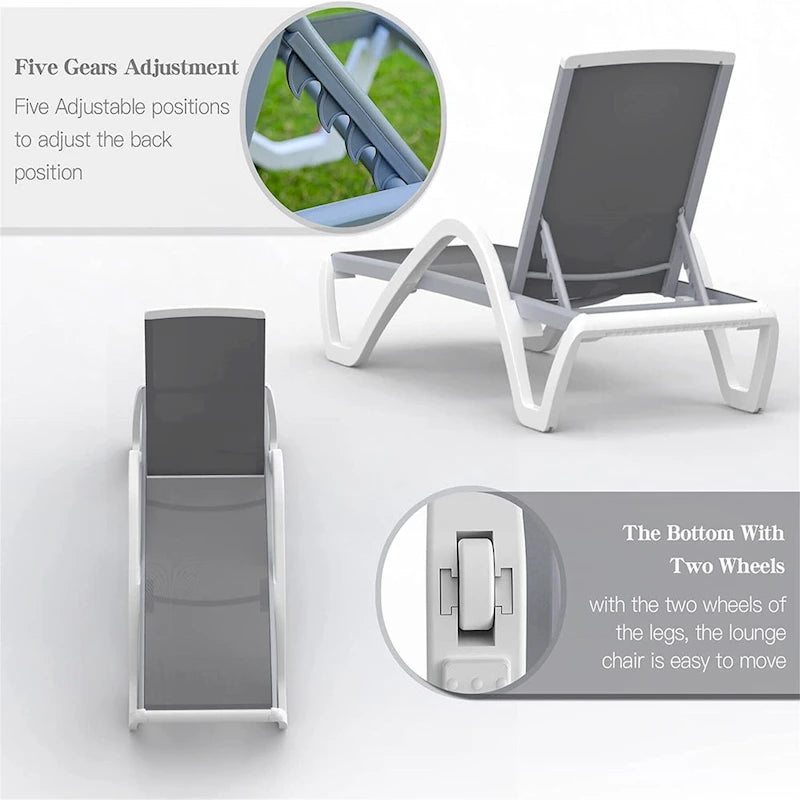 Patio Chaise Lounge Adjustable Aluminum Pool Lounge Chair