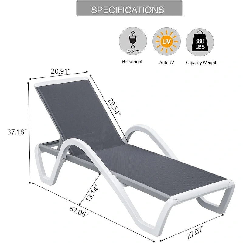 Patio Chaise Lounge Adjustable Aluminum Pool Lounge Chair