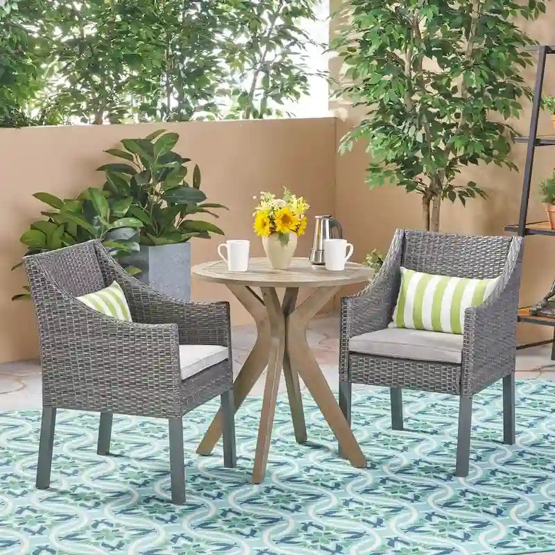 Arrigo Outdoor Acacia Wood and Wicker Bistro