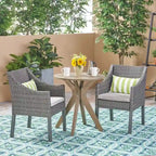 Arrigo Outdoor Acacia Wood and Wicker Bistro