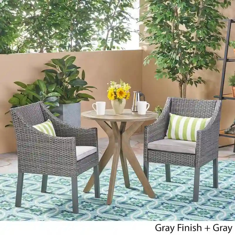 Arrigo Outdoor Acacia Wood and Wicker Bistro
