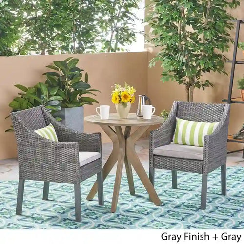 Arrigo Outdoor Acacia Wood and Wicker Bistro