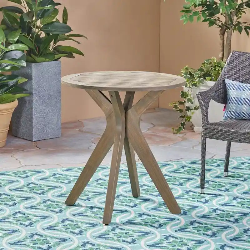 Arrigo Outdoor Acacia Wood and Wicker Bistro
