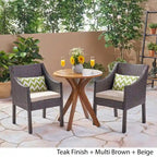 Arrigo Outdoor Acacia Wood and Wicker Bistro