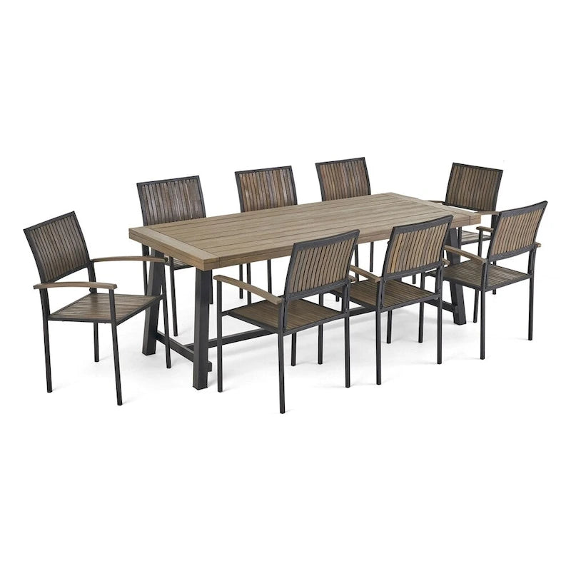 Allison Outdoor 8 Seater Acacia Wood Dining Set by Christopher Knight Home